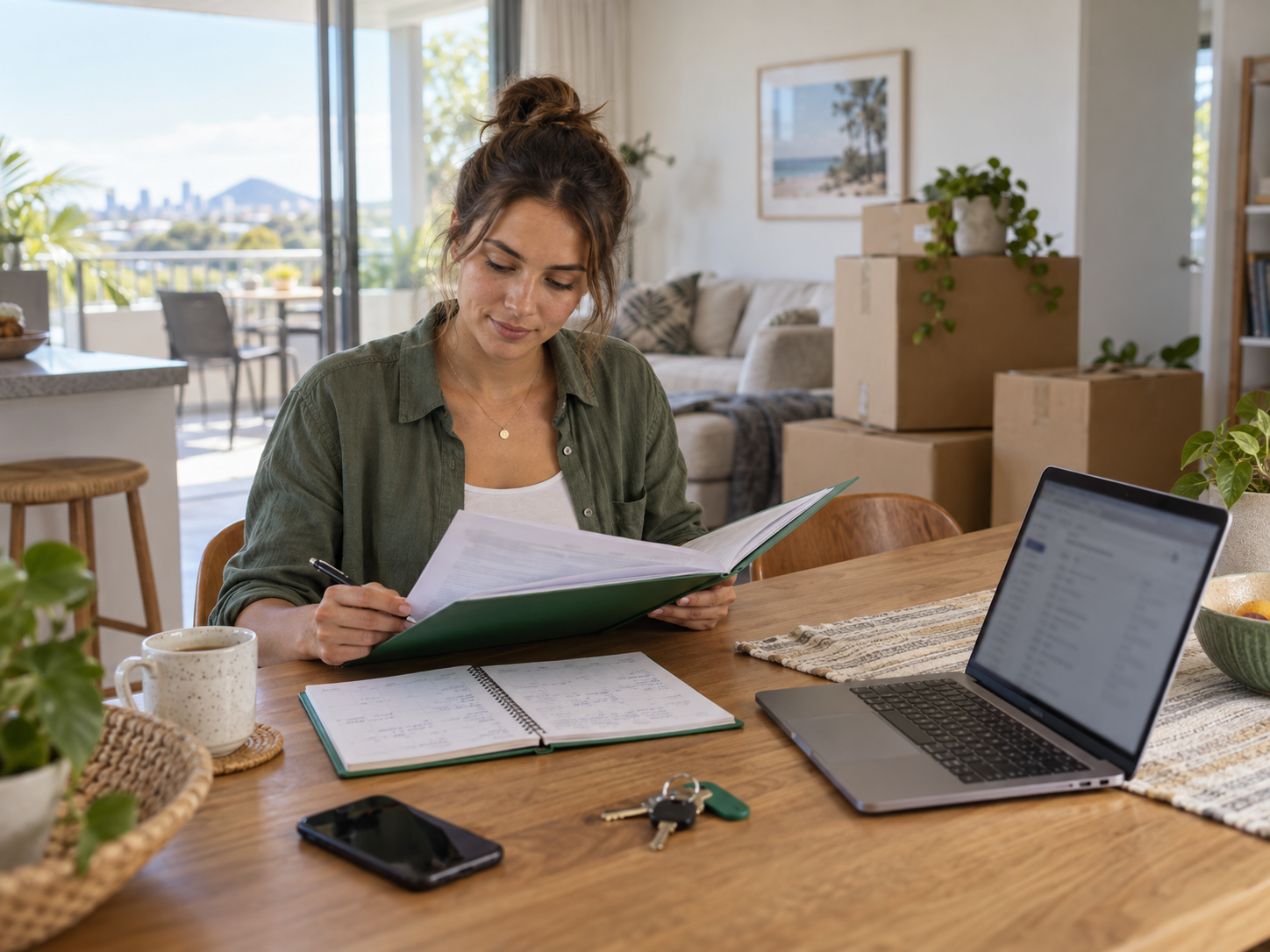 Queensland renter reviewing lease dates and written correspondence before an early move