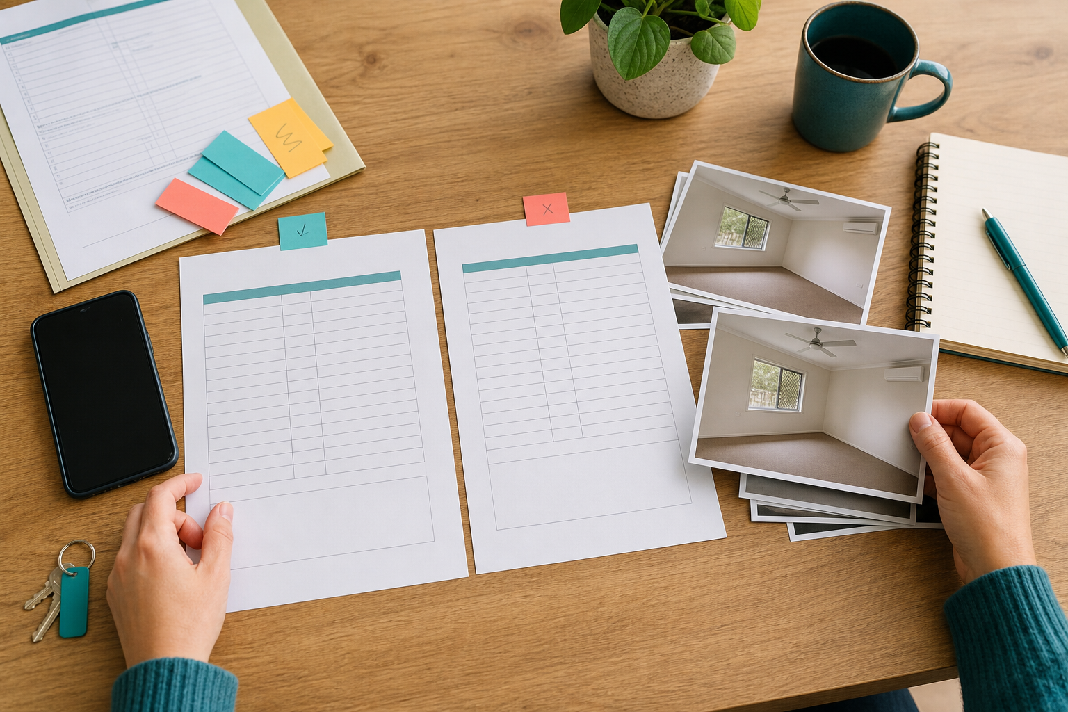 Organised comparison of generic condition records and photographs of an empty rental room