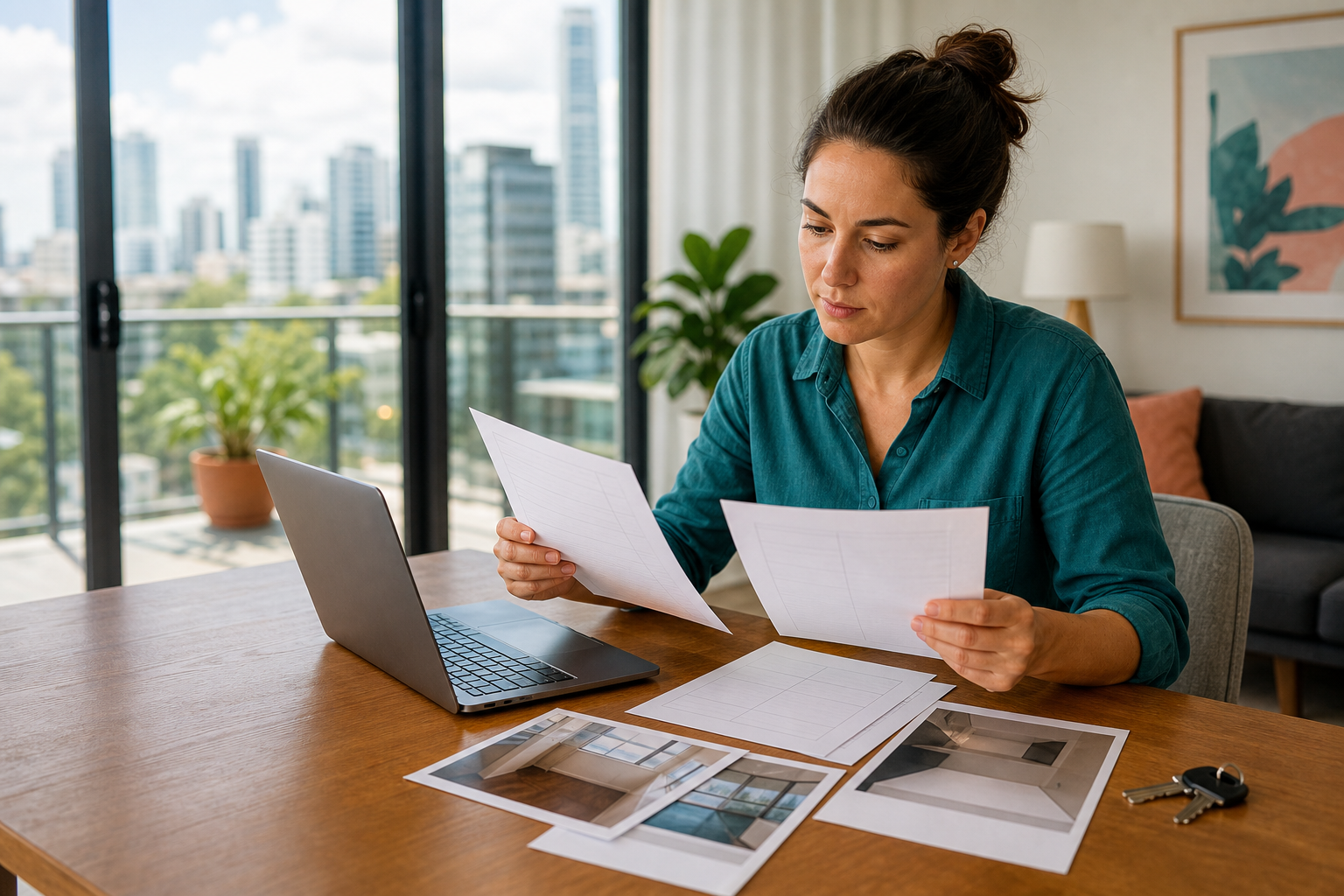 Queensland renter comparing generic bond claim papers with property photographs